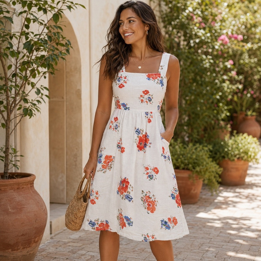Meadow Rue Anthropologie Floral Dress Womens 2 White Cotton Boho‎ Cottagecore